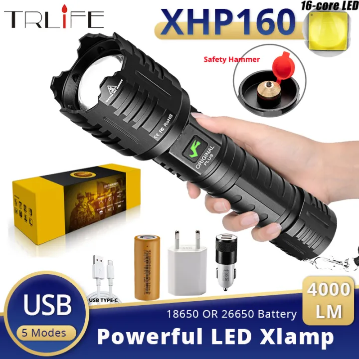 xhp160-16-core-xlamp-led-flashlight-ultra-bright-portable-aluminum-lantern-with-tail-emergency-safety-hammer-tactial-zoom-lamp