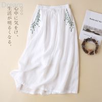 Drop-feeling embroidered skirt summer thin loose casual mid-length cotton and linen A- line skirt for women V729