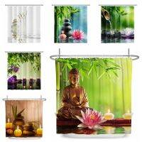 【CW】❣♕  Spa Shower Curtain Basalt Stones Herbal Scent Candles Set