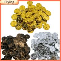 FLYING 100Pcs โปรดปรานคาสิโน เหรียญโจรสลัด ของขวัญวันเกิดของขวัญ ของตกแต่งงานปาร์ตี้ เหรียญสมบัติ ทนทานต่อการใช้งาน พลาสติกทำจากพลาสติก เกมเหรียญ เด็กๆเด็กๆ