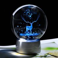 3D Crystal Ball Laser Engraved Elk Model Ball Crystal Decoration Crystal Sphere Home Decor Ornament Birthday amp;Christmas Gift