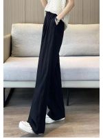 Spot parcel post Womens Ice Silk Cotton Linen Wide-Leg Pants 2023 Summer Thin Type Sunscreen Pants High Waist Straight Pleated Casual Lazy Yamamoto Pants