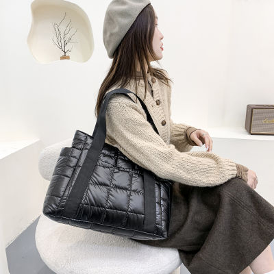 Women Fashion Quilted Lattice Shoulder Bag Female Casual Solid Color Nylon Shopping Bags Female Large Capacity Tote Handbags