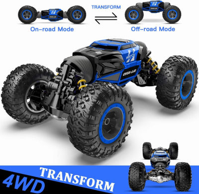 BEZGAR TD141 RC Cars-1:14 Scale Remote Control Crawler, 4WD Transform 15 Km/h All Terrains Electric Toy Stunt Cars RC Car Vehicle Truck Car with Rechargeable Battery for Boys Kids and Adults Blue