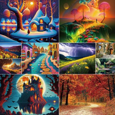 【hot】✼⊙  Landscape Colorful Printed Set Embroidery Knitting Needlework Painting Adults