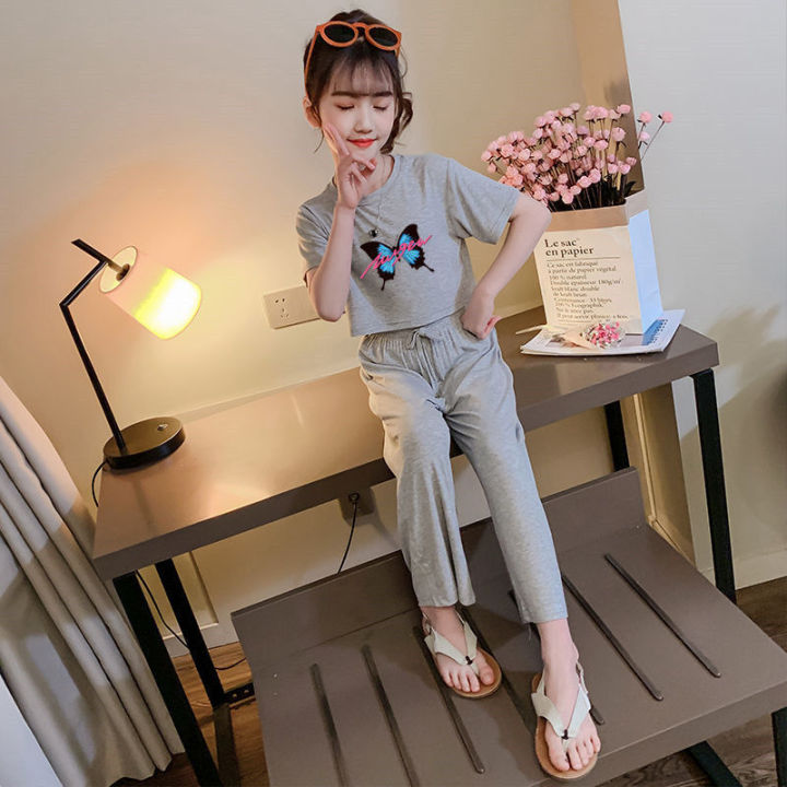 ชุดฤดูร้อนของเด็กผู้หญิงชุดสองชิ้นของเด็กชายกางเกงขาม้าทางตะวันตกฉบับภาษาเกาหลี2023