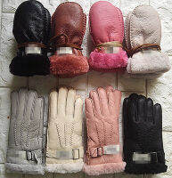 Warm sheepskin one leather gloves children men and women winter thick wool riding gloves