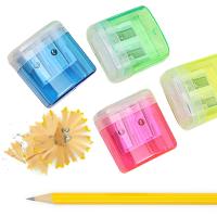 4pcs Pencil Sharpener Student Stationery with Container Colorful Double Hole Plastic Transparent Pencil Sharpener for Children