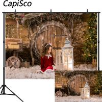 【 A Hot 】 Capisco การถ่ายภาพ BackgroundDecoration ต้นไม้ RetroWooden บ้านคริสต์มาสหิมะฉากหลังสำหรับสตูดิโอถ่าย