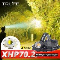 3000000LM XHP70.2ที่ทรงพลังที่สุดไฟฉายคาดศีรษะ LED ไฟหน้าแสงไฟแอลอีดีสีขาวสีเหลืองไฟฉายสำหรับตกปลาตั้งแคมป์ซูมใช้แบตเตอรี่ขนาด3*18650