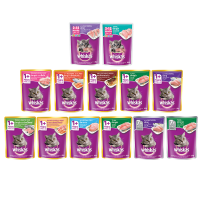 อาหารแมว อาหารเปียกแมว WHISKAS CAT FOOD แบบซอง  80 กรัม 24 ซอง  โภชนาการครบถ้วนและสมดุลสำหรับแมวทุกวัย