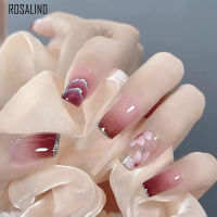 Rosalind 24ชิ้นไล่โทนสีสีแดงกดบนเล็บหวานสไตล์สวมใส่เต็มฝาครอบเล็บยาวที่ถอดออกได้ประหยัดเวลาด้วยเจลเจล/กาวเล็บเทียมเล็บสำเร็จรูป