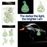 ZZOOI 4Pcs Large Luminous Stickers Halloween Decorations  Scary Designs Glow Supplies  Skull Witch Pumpkin for Car