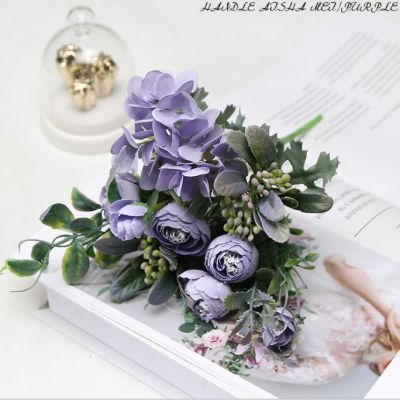 1 Bouquet Artificial Flowers Bride Flower Fake Rose Peony Hydrangea For Wedding Party Home Decoration TM391