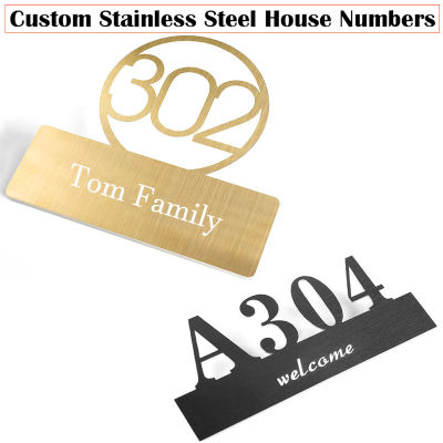 Private Custom Sign Stainless Steel Adhesive House Numbers Stickers Address Plates Door Plaque Letters Exterior Street Signs