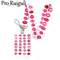 Kiss Lips Lanyard Credit Card ID Holder Bag Student Women Travel Card Cover Badge Car Keychain Gifts Accessories