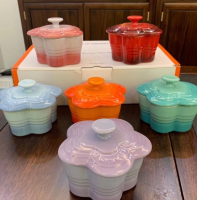 ฝรั่งเศสสีเย็น Le Creuset ดอกไม้ขนาดเล็กถ้วย6ชิ้นเซรามิกกันน้ำขนาดเล็ก Stewing ถ้วยชามที่มีฝาปิดตุ๋นรังนก,ไข่นึ่ง Crockpot,Simmering ซุปหม้อสตูว์