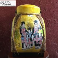 กระติบล้านนา ลายวิถีชีวิตชาวเขา งานพรีเมียม Handmade Lanna art kratip hill tribe pattern yellow color