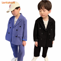 lontakids เด็กชาย2ชิ้น (แจ็คเก็ต + กางเกง) เด็กธรรมดาเสื้อกระดุมคู่อย่างเป็นทางการวันเกิดงานแต่งงานเสื้อผ้าหลวมพอดีชุดลำลองสำหรับ2-12ปี