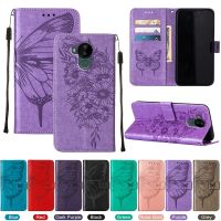 Nokia C30 Case, WindCase Butterfly PU Leather Flip Wallet Card Slots with Hand Strap, Stand Cover for Nokia C30