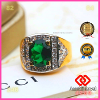 **แหวนทอง ประดับพลอยสีเขียวมรกต ล้อมเพชร Green CZ Ring** แหวน พลอยสีประจำวันเกิด เสริมดวง แหวนพลอย แหวนชาย เสริมโชคลาภ เรียกทรัพย์