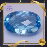 พลอยบูลโทพาส 36.30 กะรัต (Natural Blue Topaz) สีสวิสบลู (Swiss Blue Color) รูปร่างไข่ การันตี ++ พลอยแท้ 100%