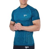 Men Running Tight Short Sleeves T shirt Compression Quick Dry Blue Shirt Male Gym Fitness Bodybuilding Tee Tops Summer Clothing