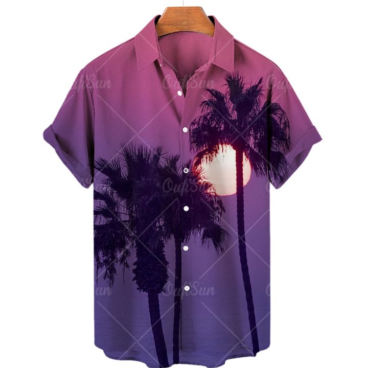 2023ใหม่-hawaii-looser-supersize-ผู้ชายใช้เสื้อเชิ้ตลำลองพักผ่อนดั้งเดิม-sufeng-beach-sunset-oversized-เสื้อผ้าที่นำเข้า