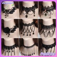 DOYOURS หรูหรา สไตล์ Steampunk เครื่องประดับ Boho ลูกไม้สีดำ จี้พลอย สร้อยคอแบบกอธิค ปลอกคอ