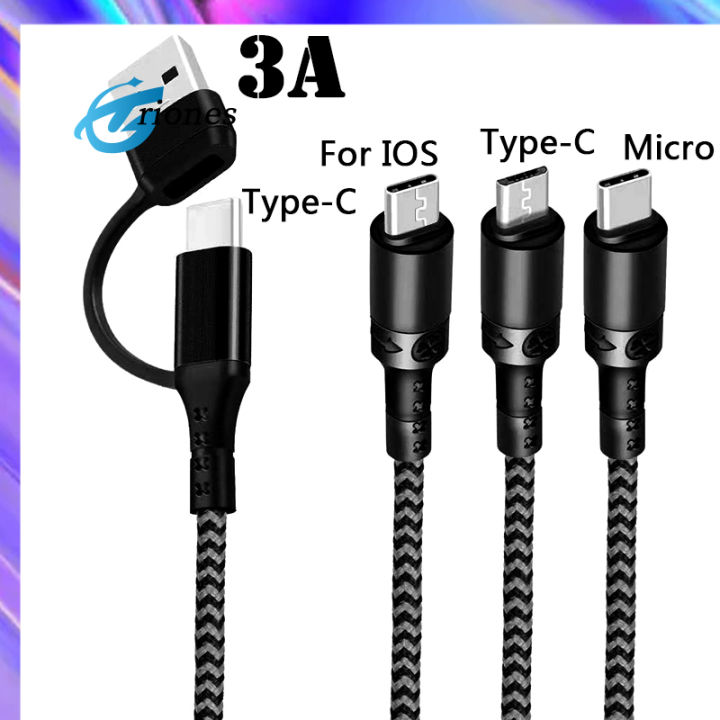 usb-หลายตัวไนลอนถัก3-in-1สายเคเบิลอะแดปเตอร์ชาร์จเร็วสุดๆสำหรับ-type-c-iphone-android