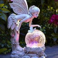 Solar LED Luminous Fairy Figurines Resin Waterproof Miniatures Angel Carving Lamp Ornaments Girl Gift Garden Home Decorations