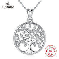 EUDORA 100 925 Sterling Silver Tree of Life Pendant Necklaces with AAA Zircon Women Fashion Jewelry Gift For Girl Birthday D170