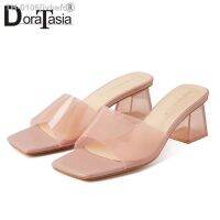 ❆☊ ivhefd Toe Heel Slides para Mulheres Chunky Heels Chinelos Femininos Brand Design Moda Boate Shoes Verão