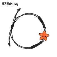 Fish Starfish Cartoon Print Black and Red Weave Adjustable Bracelet Rope Chain Acrylic Resin Epoxy Fashion Jewelry for Women