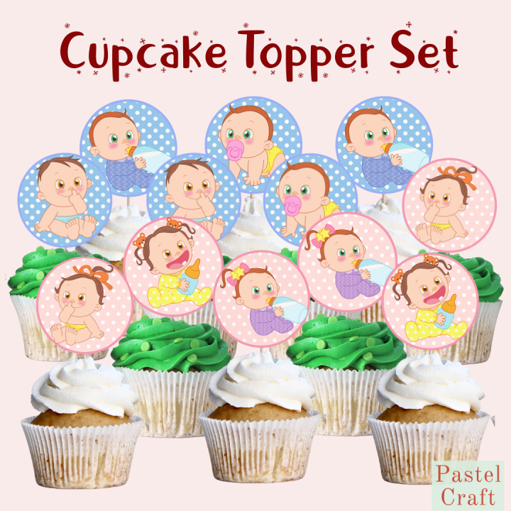Gender Reveal 12 pcs/pack Customized Cupcake Toppers for Parties