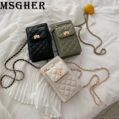 MSGHER Shoulder Bags Women Summer Female Chain Small Bags Casual Diamonds Lattice Saddle Bags Quality Messager Bags
