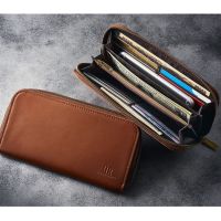 ๑ Japanese magazine appendix mens brown long wallet leather change card storage bag carry-on bill finishing bag