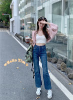 [ส่งเร็วพิเศษ!] Hello Yim Jeans กางเกงยีนส์ขายาว ทรงบอยปลายบานนิดๆสีเฟด ผ้ายืดได้เยอะสไตล์โคเรียNO.9390