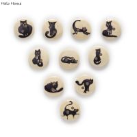 50pcs 2 Hole Mixed Black Cat Round Wood Buttons Clothing Home Sewing Scrapbooking Decor 15mm Haberdashery