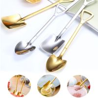 Gold Sliver Tip Shovel Flat Shovel Creative Retro Shovel Coffee Spoon Stainless Steel Dessert Spoon Kitchen Tableware Bar Tool Watermelon Spoon Ice Cream Spoon