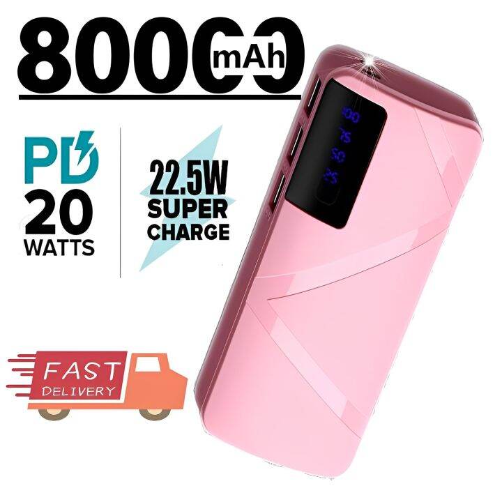 Original 80000mah Power Bank Fast Charging Three Outputs Usb Powerbank External Battery With Led 8419