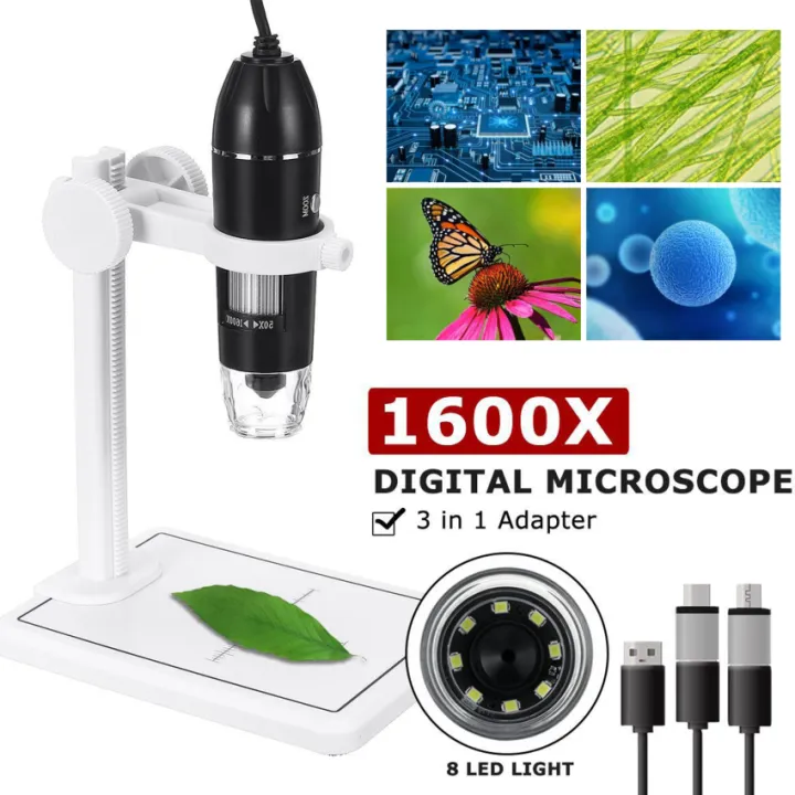 Professional 3 In 1 USB Digital Microscope 1600X 8 LEDs 2MP Electronic