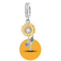 Spring New Silver 925 Sunflower Flower Dangle Charm Pendant fit Original PAN celet Jewelry Making