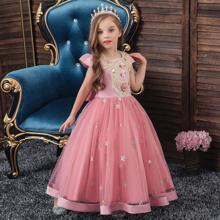 Classic Floral Gown in Pink 6-12 | BLUESKYKIDSLAND
