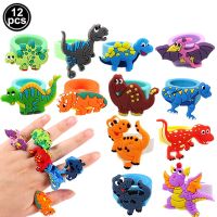 12pcs/lot kids Cartoon Dinosaur Rings Dino PVC Finger Ring Festival Gift kids birthday Dinosaur party supplies Children Boys toy