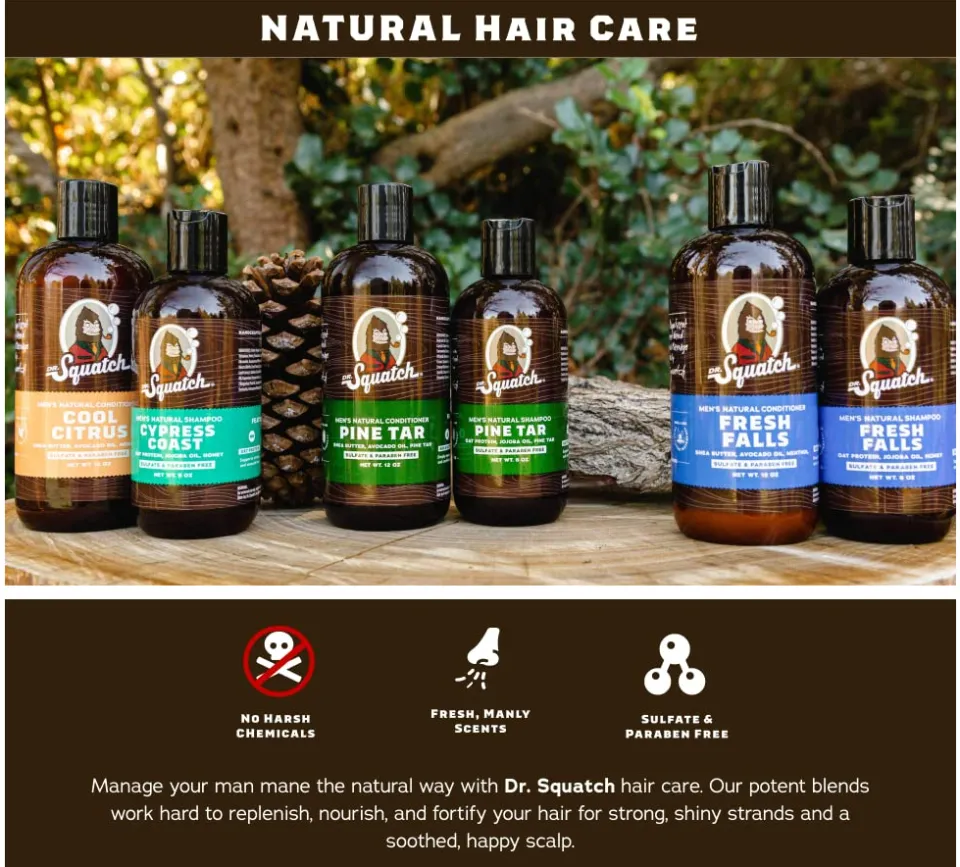 Dr. Squatch Citrus & Cypress Mens Shampoo + Conditioner Hair Bundle - Keeps  Hair Looking Full, Healthy, Hydrated