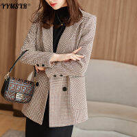 90 Kg Large Size High-quality Suit Womens Autumn and Winter Plaid Long-sleeved Double-breasted Ladies Office Jacket Elegant