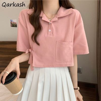 S-3XL T-shirts Women Lace-up Design Slit Fashion Loose Sporty Korean Style Casual Ins Summer Solid All-match Students Ulzzang