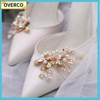 OVERCO 2PCS(1 Pairs) เงางาม งานเลี้ยงแต่งงานปาร์ตี้ อุปกรณ์เสริมรองเท้า เจ้าสาวในบ้าน เสน่ห์ของรองเท้า คลิปรองเท้าพลอยเทียม ดอกไม้คริสตัล ตกแต่งด้วยหัวเข็มขัด