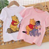 Disney Series Cartoon Winnie The Pooh 2022 Summer Children Clothes Print T-shirt Boy Girl Pink White Fashion Baby Casual Clothes Cups